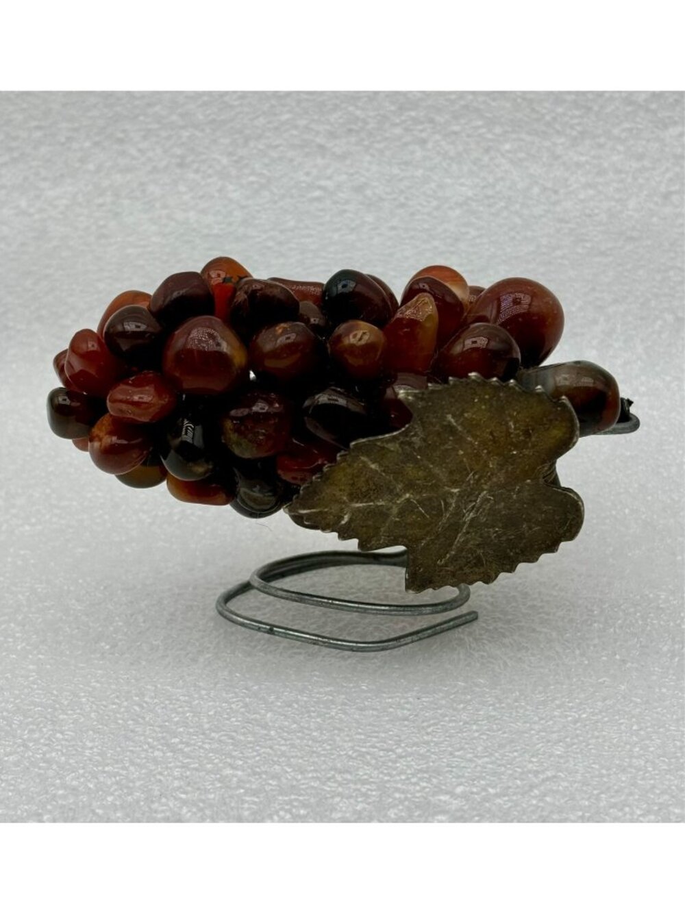 1970s Natural Agate Quartz Grape Cluster With Metal Leaf